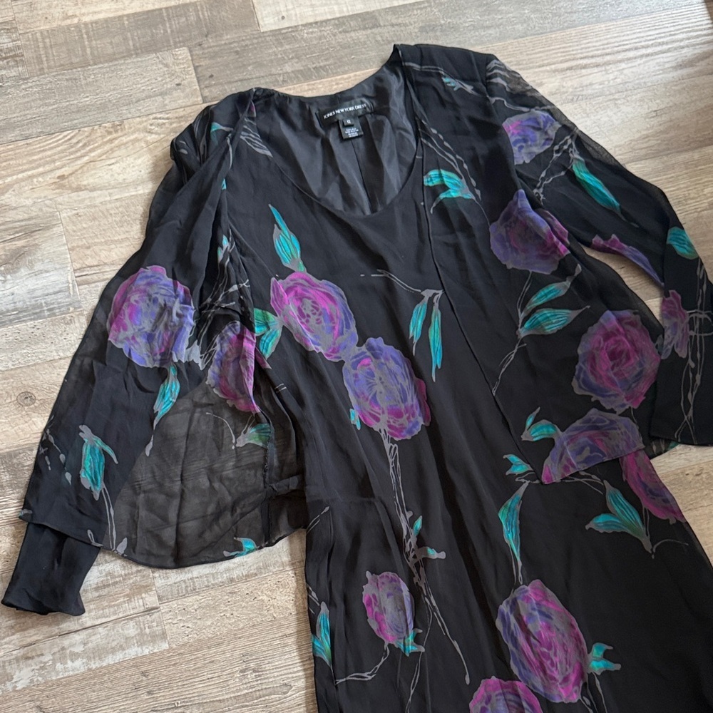 Jones New York Dress Floral Black and Purple Dress size 12 - Picture 4 of 11